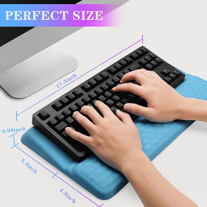 Computer Keyboard Stand with Wrist Rest, Ergonomic Tilted Keyboard Holder - Keyboard Riser with Wrist Pad - Keyboard Tray Support for Office Home - Blue