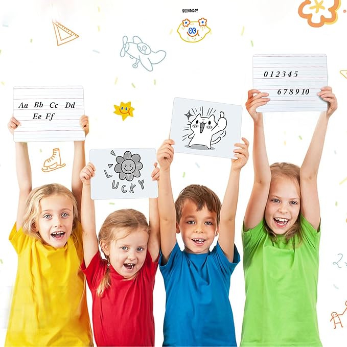 24 Pack Dry Erase Boards, 9"x12" Double Sided Whiteboards Small Whiteboards with Lines for Students, Kids, Teacher Classroom, Mini Portable White Boards with 24 Makers, 24 Erasers