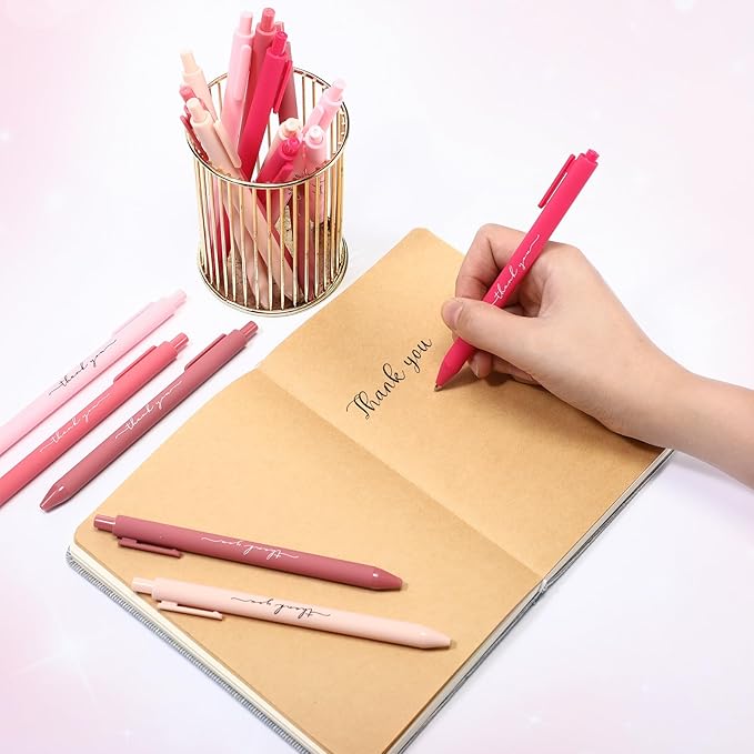 30pcs Thank You Pens Bulk Cute Multicolor Ballpoint Pen for Men Women Server Accessories Employee Holiday Appreciation Gifts for Teacher Office Back to School Party Favor (Pink)