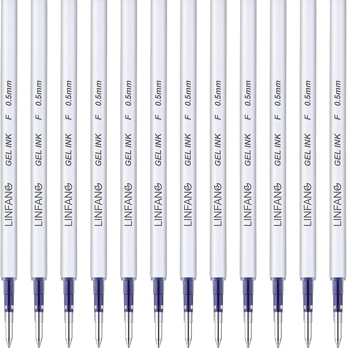 Blue Gel Pens Refills, 12 Pack Retractable Gel Ink Pen Refills Bulk, Fine Point 0.5mm Tip Smooth Writing Quick Dry Gel Pen Refills for Journaling Writing School Office Supplies (12 Blue)