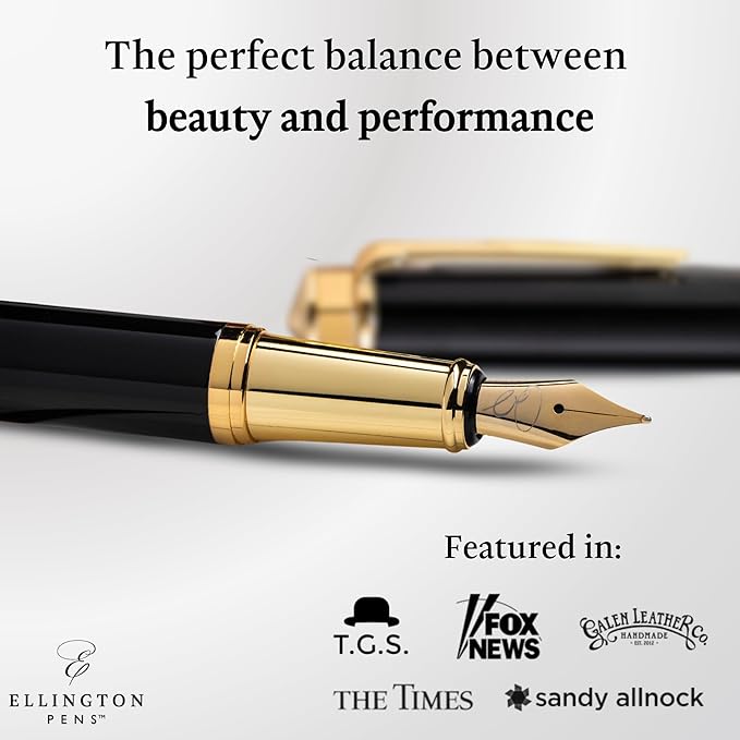 Luxury Fountain Pen Set- Fountain Pens for Writing - Smooth Medium Nib - Includes Refillable Ink Converter, 3 Ink Cartridges [Black & Blue], Gift Box - Elegant Calligraphy