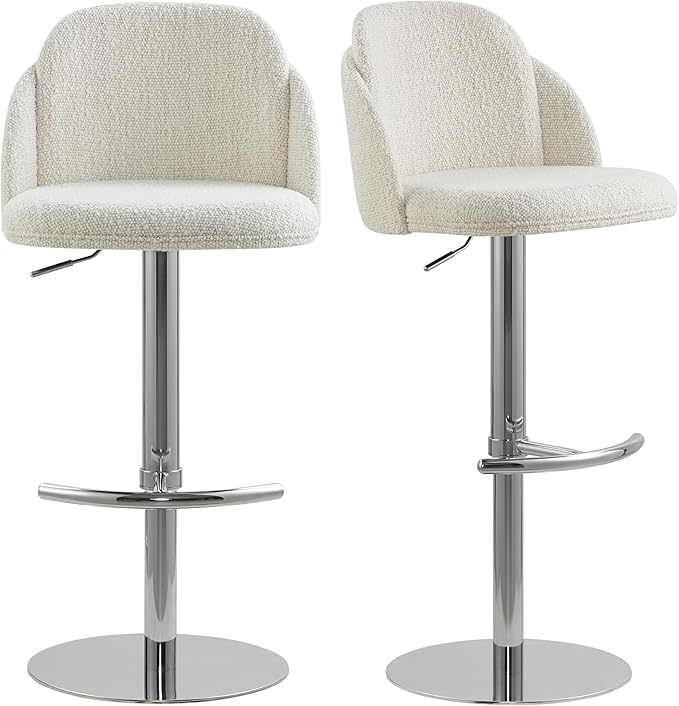CHITA Adjustable Bar Stools Set of 2, Swivel Counter Height Stools with Stainless Steel Base for Bar, Kitchen Island, Dining Room, Silver
