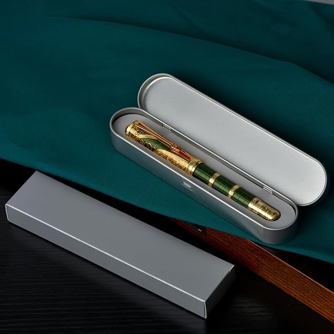 Hongdian D5X Fountain Pen - Green Qin Dynasty Writing Pen with Fine Nib and Converter Set