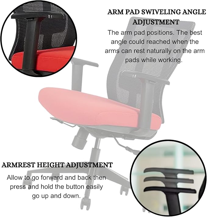 Bitchair Ergonomic Mesh Conference Room Chair - Adjustable Lumbar Support Computer Desk Chair Height Adjustable Arms - Seat Depth Adjustable Executive Office Chair - Black (Red) (Pack of 1)