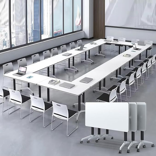 Conference Room Table with Flip-Top Design for Dynamic Meetings, Business Table Computer Desk with Heavy-Duty Frame,Foldable Seminar Meeting Tables for Home Office (4, E, 47.2IN)