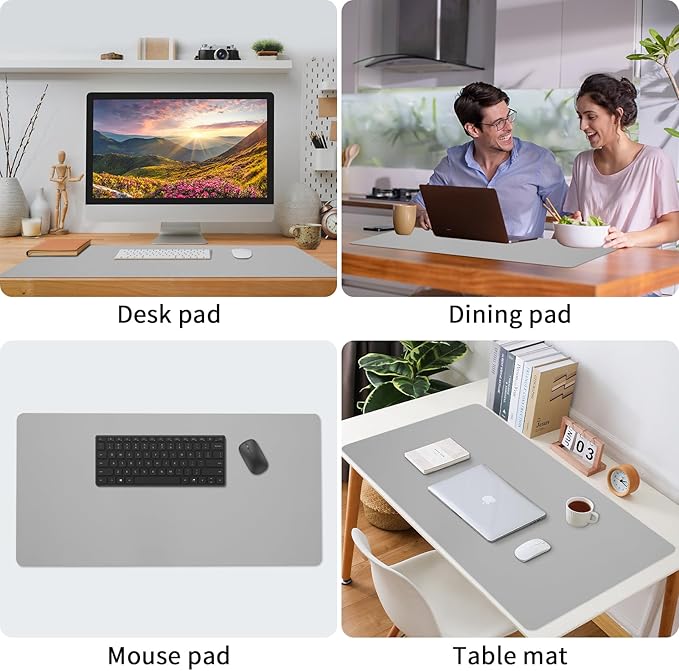 Bloss Large Desk Pad, Desk Mat, Desk Pads on Top of Desks, Computer Mat Non-Slip, Desk Blotter Waterproof, Easy to Clean - Light Grey (31.5 x 15.7 Inches)