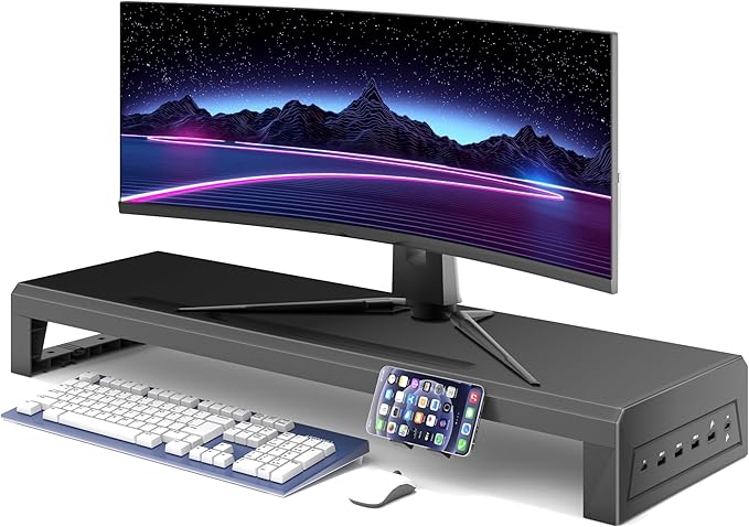 Computer monitor stand Laptop Desk Shelf & Monitor Riser ，27.55 inches,22W charging , 2 USB 3.0 , and 1 USB 2.0， Monitors/PC/Laptop/Computer Space Saver Organizer ，Heavy Duty Gift Gaming Studio Office (USB Hub Fast Charging Version, 700mm)