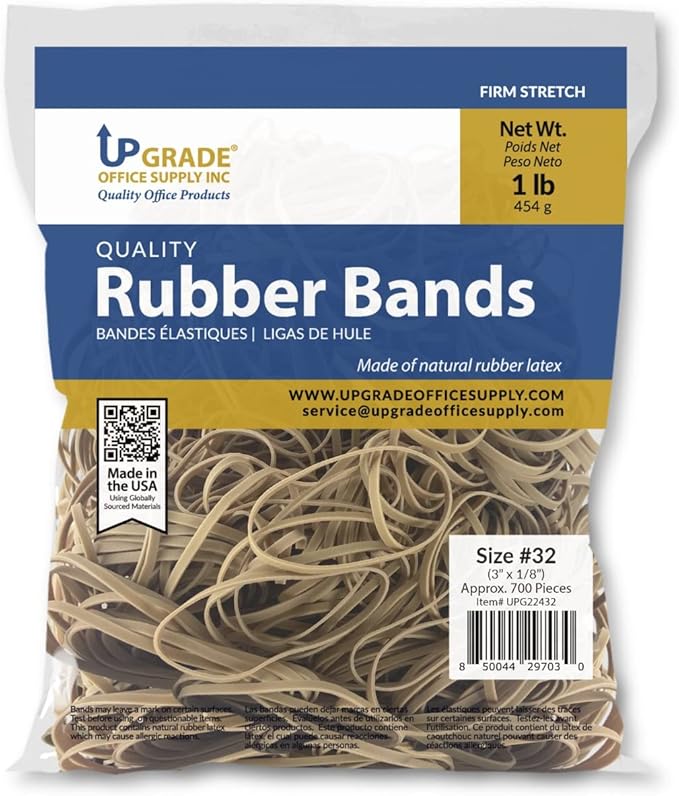 Upgrade Office Supply Rubber Bands, Size 32 (3 x 1/8), 700 Count, 1 lb Bag, 3-Pack, USA