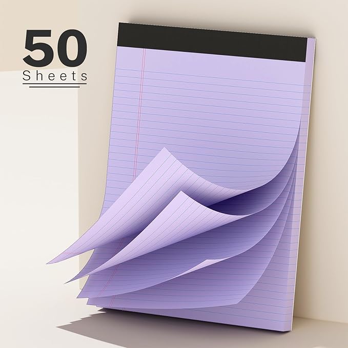 12 Pack Color Legal Pads 8.5 x 11 College Ruled Paper Note Pads Narrow Ruled 50 Sheets per Notepad Perforated Writing Pad Durable Sturdy Back 8x11 Pads of Paper Pink Purple Blue Green White Yellow