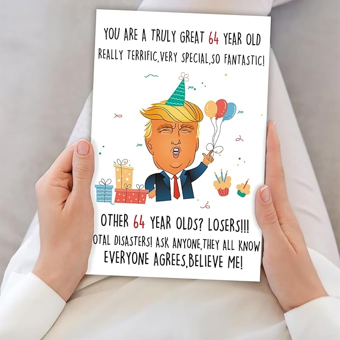 Funny Trump 64th Birthday Card, Happy 64th Birthday Gifts for Women Men, Unique 64th Birthday Decorations for Husband Wife, Birthday Card Gifts for 64 Year Old Mom Dad