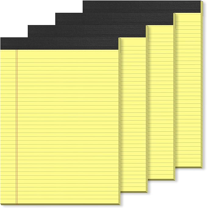 Yellow Note Pads 8.5 x 11 Legal Pads, 4 Pack Yellow Pads of Paper Tablets 8 1/2 x 11 Legal Notepads, Thickness Quality 30 Sheets per Yellow Pad 8.5 x 11 College Ruled Note Pads for Homework, Business