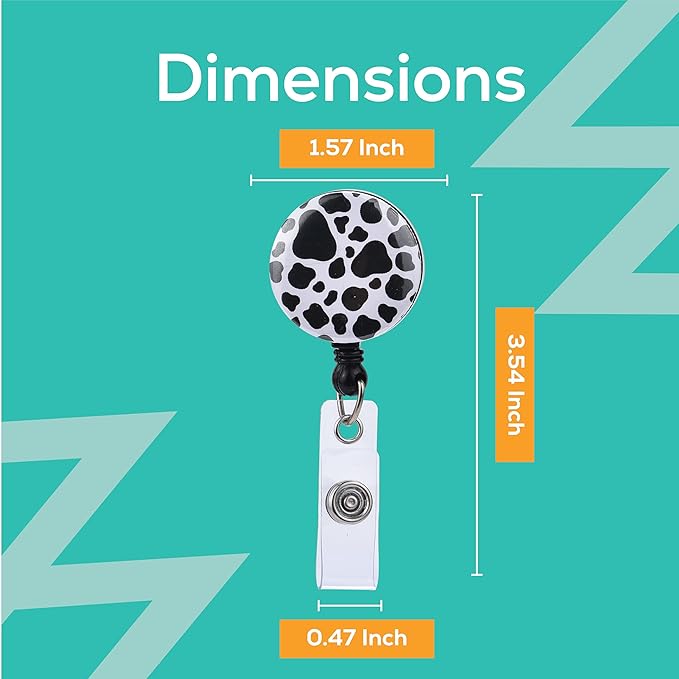 Will Well Badge Holders with Belt Clips for Securing onto Pockets and Purse Straps, with Retractable 27.5" UHMWPE Fiber Pull Cords, Strong Build with Fun Designs - 2-Pack, Cow Print