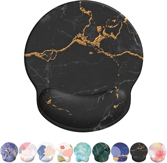 eulps Mouse Pad with Wrist Rest, Comfortable Computer Mousepad with Gel Wrist Support Smooth Surface and Non-Slip PU Base for Pain Relief, Laptop, Office & Home (Black Marble)