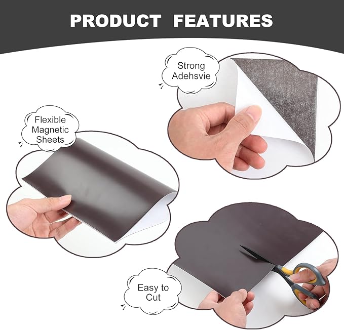 Adhesive Magnetic Sheets, Magnetic Sheets with Adhesive Backing, 8" x 10", 10 Pack Flexible Magnet Sheets with Adhesive - Sticky Magnets with Adhesive Backing for Photo and Picture Magnets