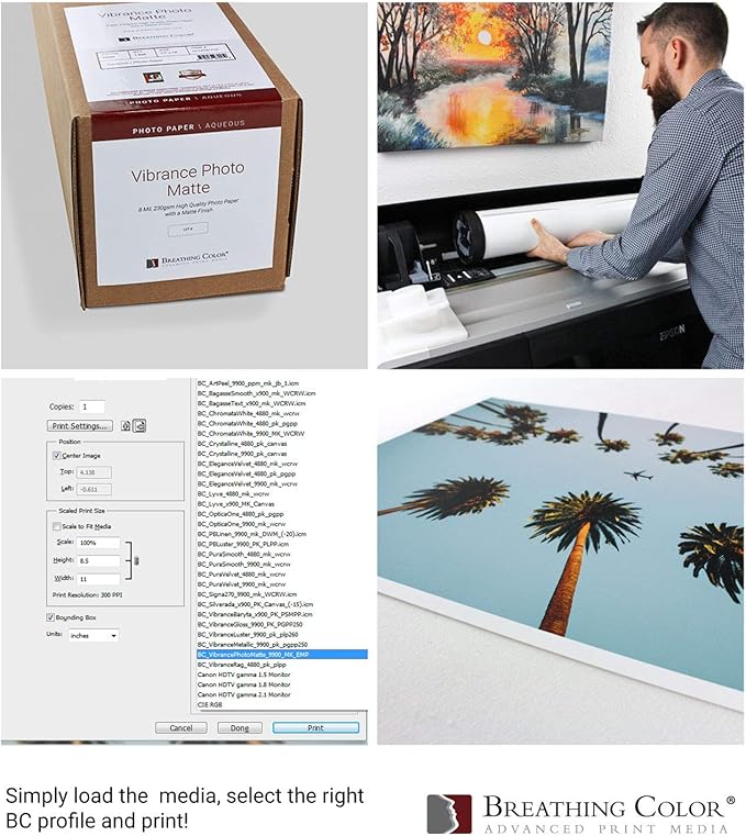 Vibrance Matte Photo Printer Paper 12 mil 230 gsm Matte Finish Premium Photo Paper Roll on 3in Core 17 inches x 10 ft Works with Most Inkjet Printer Professional Makes and Models Like Epson Canon HP