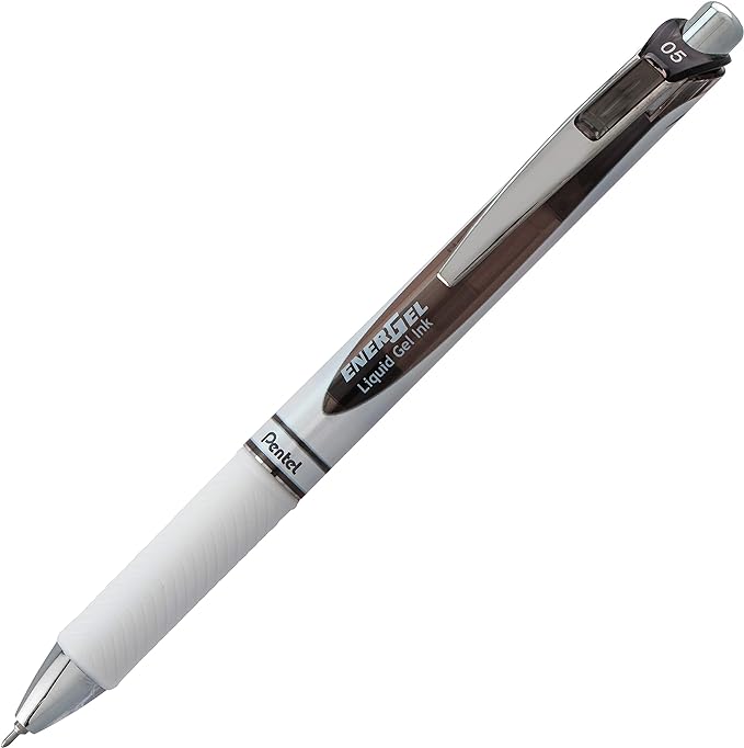 Pentel Gel Ink Pen, EnerGel Pearl RTX0.5mm, Fine Point, Needle Tip (BLN75WBP3A),Black
