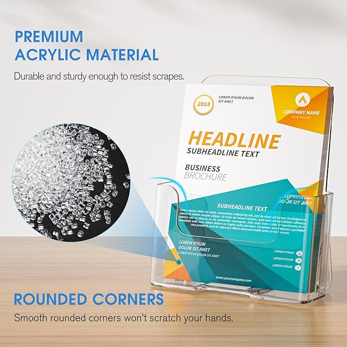 KTRIO Brochure Holder 6 x 8 inch, Acrylic Flyer Holder Stand Display Clear Holders for Literature, Magazine, Pamphlet, Booklet, Menu, Desk or Wall Mount 2 Pack