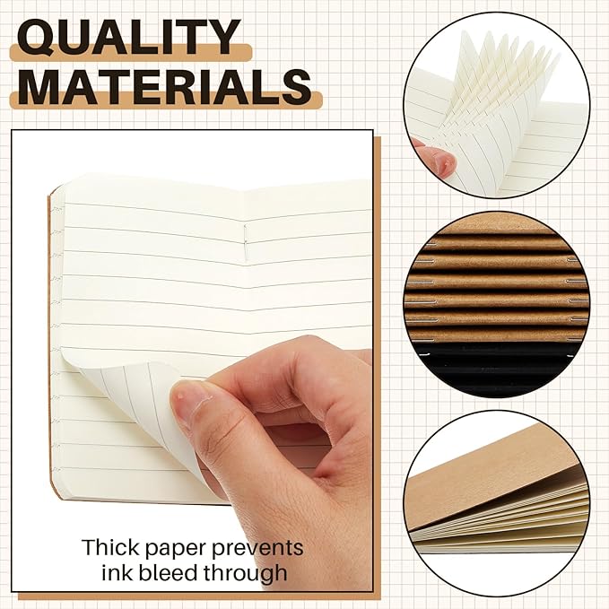 Outus 36 Pcs Pocket Notebook Mini Journal 2.5" x 4" Kraft Paper Mini Notepad Bulk Softcover Pocket Notepad Memo Diary Subject Notebooks for Student Traveler School(Brown Black)
