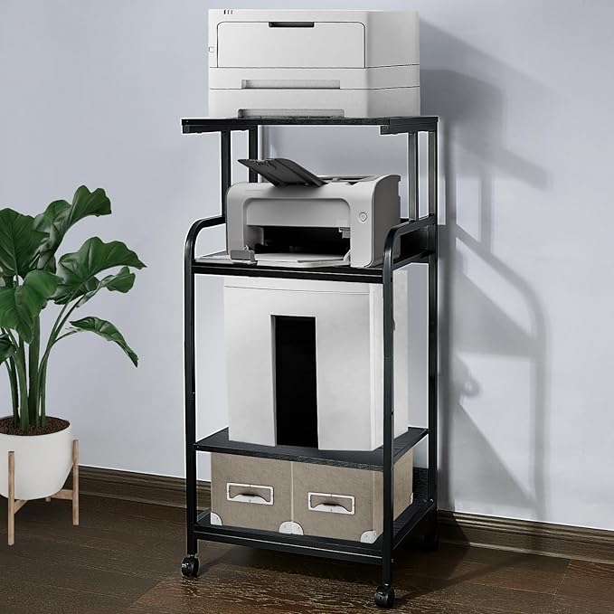 4 Tier Printer Stand with Wheels Printer Table, Multipurpose Office and Home Storage Rack, Removable and Fixed Printer Stand for Fax Machine, Scanner, Roller Cart Stand Black