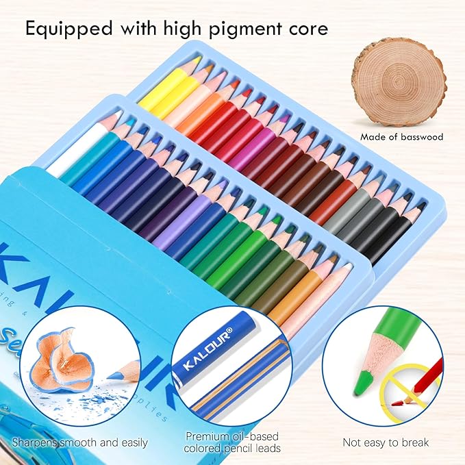 KALOUR PDAS 36-piece Blue Seascape Colored Pencil Set, Pre-sharpened Wooden Colored Pencils for Adults Artists Beginners Coloring Books Drawing & Sketching