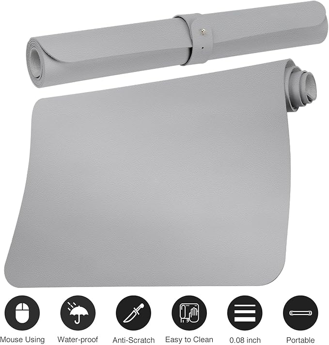 Boutilon Leather Desk Pad 47"x 24" Non-Slip Mouse Pad,Business Desk Pad,Extended Table Protector for Keyboard and Mouse,Desk Writing Pad for Office Home Working Decor (XXXL-Grey)