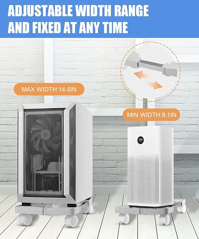 Computer Tower Stand, Adjustable Mobile CPU Stand with Rolling Caster Wheels, Premium PC Tower Stand Holder for Floor Carpet Gaming PC Case(White)