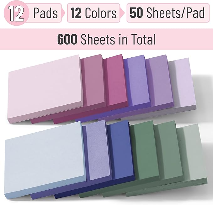 Mr. Pen- Colorful Sticky Notes, 3”x3”, 12 Pads, Mute Colors Sticky Notes Bulk, Sticky Note, Self-Stick Note Pads, Back to School Supplies