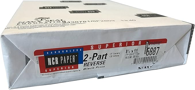 250 Sets, NCR Paper, 5887, Collated 2 Part (White, Canary), Letter Size Carbonless Paper Appleton