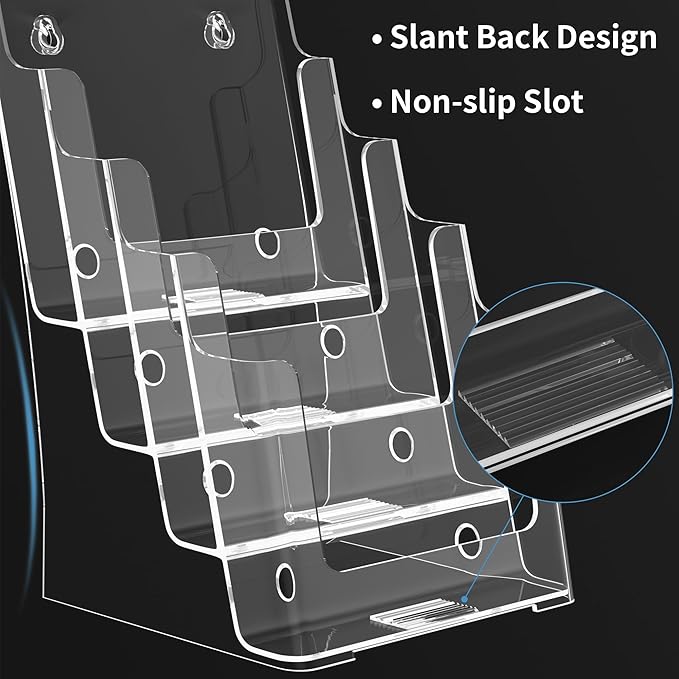 Zavekia 4-Tier 6x9 inch Acrylic Brochure Holder, Clear Literature Organizer Magazine Stand, Flyer Holder