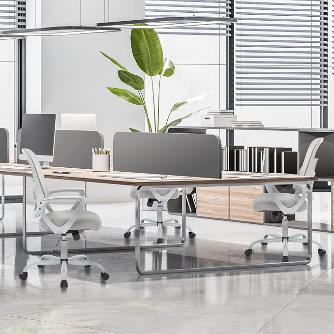 Sweetcrispy Office Computer Desk Managerial Executive Chair, Ergonomic Mid-Back Mesh Rolling Work Swivel Chairs with Wheels, Comfortable Lumbar Support, Comfy Arms for Home,Bedroom,Study,Student,Grey