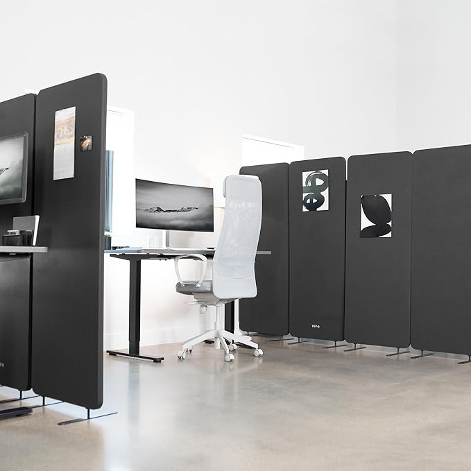 VIVO Freestanding 72 x 66 inch Privacy Panel, Cubicle Divider, Acoustic Wall Partition, x3 24 inch Panels, Dark Gray, PP-3-T072D