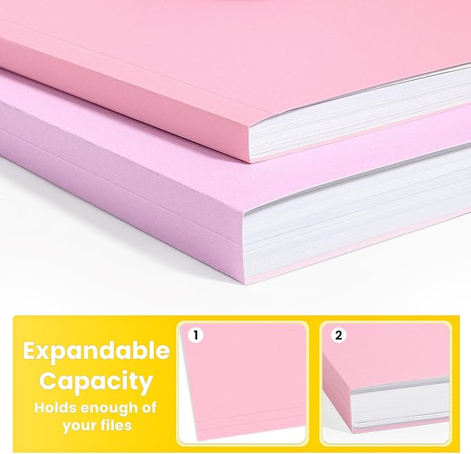 SUNEE File Folders, 100 Pack Manila File Folders 1/3 Cut Letter Size, Colored Folders,Office Organization,Folders for School,Files Paper Home and Classroom,5 Bright Color
