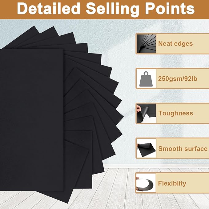 28 Sheets Black Cardstock 8.5 x 11 Printer Paper, 92lb Heavyweight Black Construction Paper Card Stock for DIY Cards, Scrapbooking, Greeting Cards, Invitations