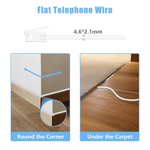 Phone Cord for Landline, 1 Pack 26 Feet(8M) RJ11 6P4C Phone Extension Cord, White Telephone Line Cord, RJ11 Extension Cable for Office or Home