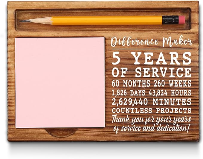 5th Work Anniversary Sticky Note Holder, Thank You Appreciation 5 Year Work Anniversary Decor Gifts for Women, Employee, Him, Her, Happy 5th Work Anniversary Self-Stick Note Pad Holders GSH31
