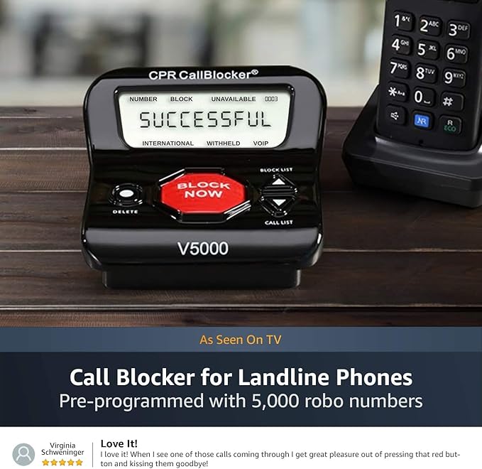 CPR V5000 Call Blocker for Landline Phones, Home Phones, Cordless Phones – Stop All Unwanted Calls, Robocalls, Scam Calls at a Touch of a Button - Join Over 1 Million Satisfied Customers