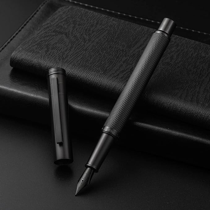 Hongdian Black Forest Fountain Pen Medium Nib Classic Design with Converter and Metal Pen Case Set