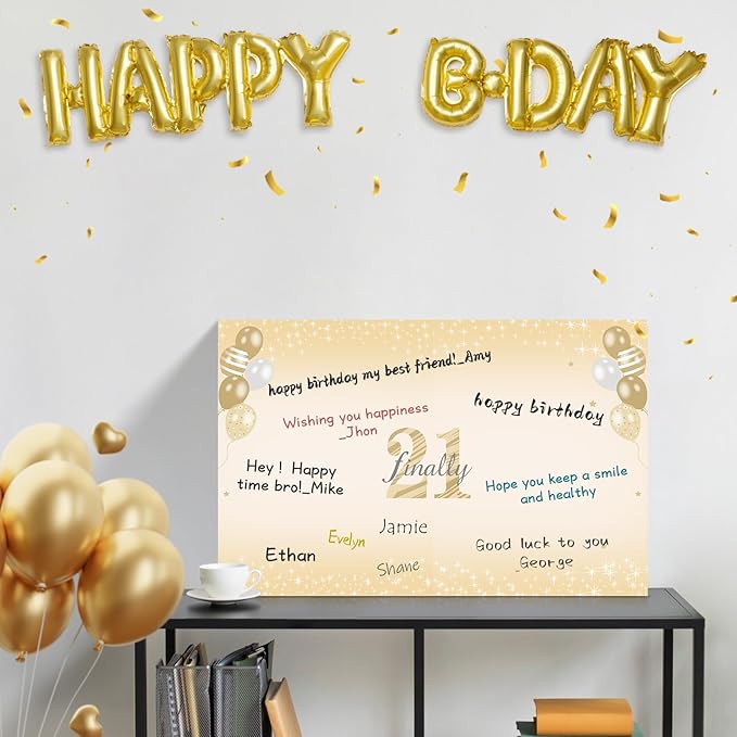 Large 21st Birthday Gift Card With Envelope for Boys Girls, 2004 Black Gold Happy 21st Birthday Giant Guest Signature Book Gifts, Big Vintage 21st Greeting Card Decoration Party Supply