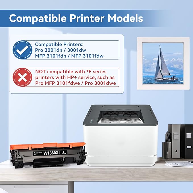 138X Black High Yield Toner Cartridge (with Chip) Compatible Replacement for HP 138X W1380X 138A W1380A Toner for Pro MFP 3101fdw 3101fdn Pro 3001dw 3001dn Printer (1 Pack)