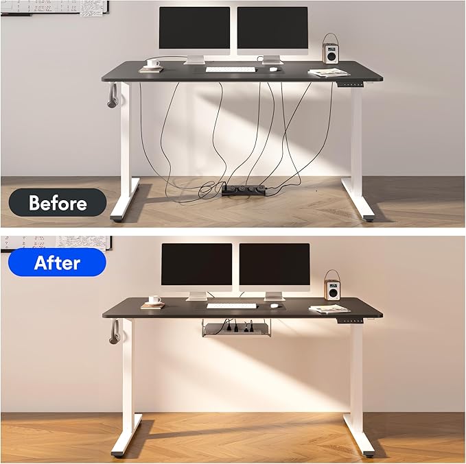 FLEXISPOT EN2 Whole-Piece Standing Desk with Clamp Power Strip, 48 x 30 Electric Stand Up Height Adjustable Desk with Cable Management (White Frame + 48" Mahogany Top, 2 Packages)
