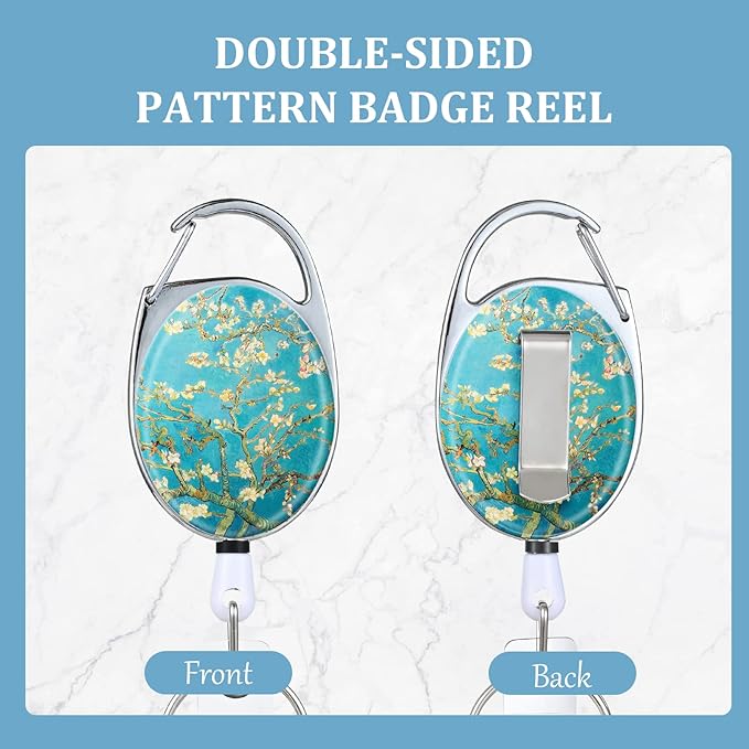 Badge Reels Retractable Double Sided Color Print Pattern Holders with Retractable Keychain and Badge Clip, Durable Nylon Rope, Green Tree