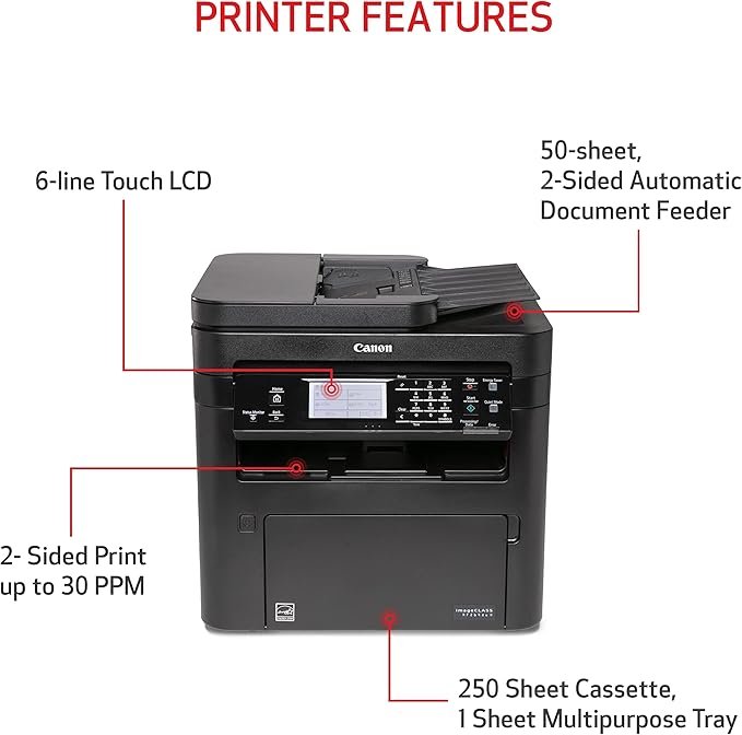 Canon imageCLASS MF269dw II - Monochrome, Duplex Wireless Laser Printer, All-in-One with Scanner, Copier, Fax, Auto Document Feeder, Mobile Ready, 30 PPM, Black