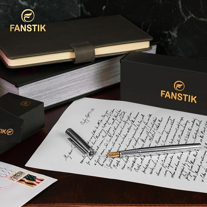 Customized Silver Luxury fountain pen (Made In USA) fancy gift set for women, Chrome Finish, Professional executive pen gift set for men (Lux Custom-fountain Silver)
