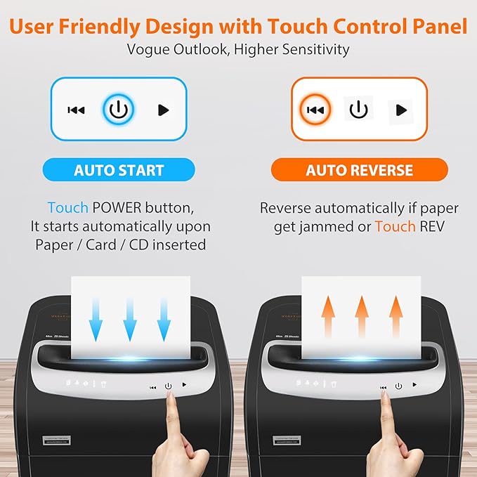Paper Shredder for Home Office Heavy Duty with 60 Mins Running with US Patented Cutter,Shred CD/Card with Extra Large Bin,AUTO Jam Proof(ETL) (25-Sheet Cross Cut)
