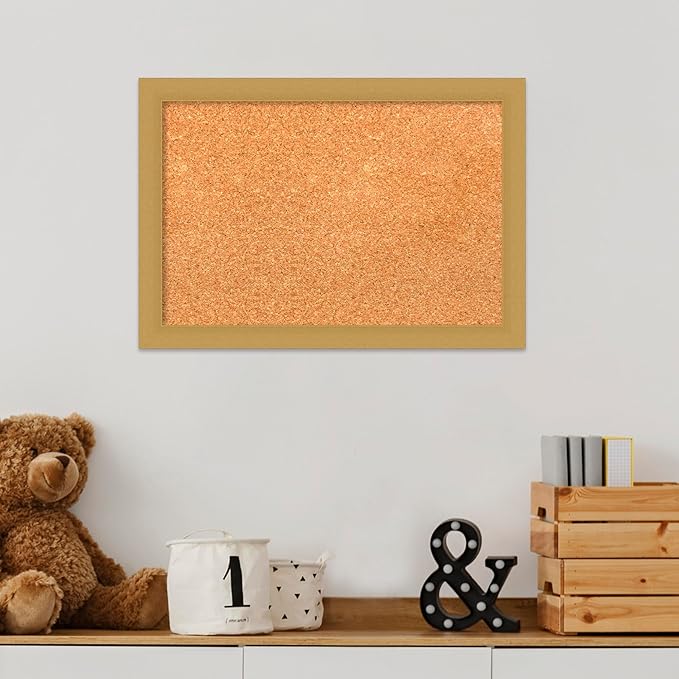 Amanti Art Natural Cork Board for Wall, 14x20 Vision Board with Gold Frame, Small Corkboard Office Decor for Home Organization, Casual Corkboard Pinboard to Display Items for Home Organization in
