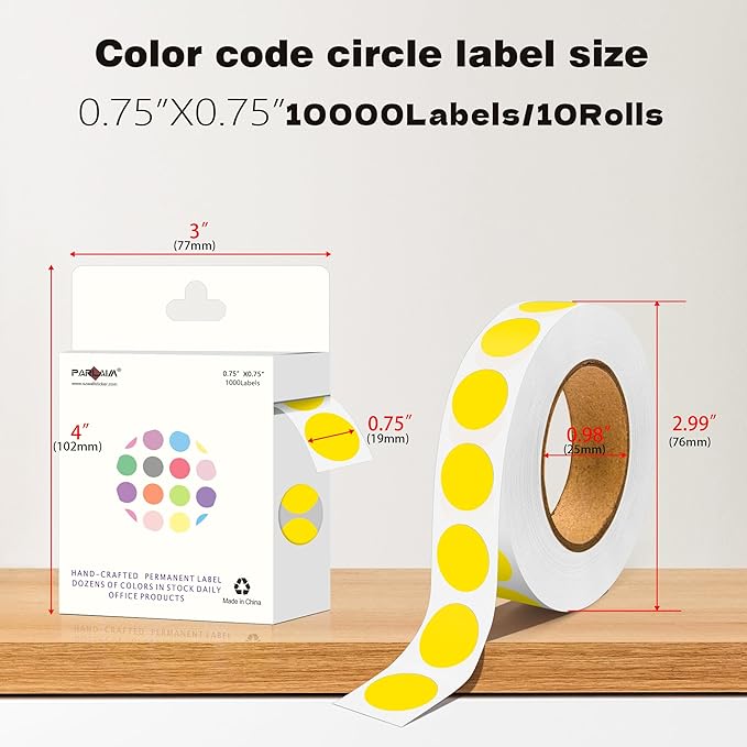 PARLAIM 3/4 Inch Dot Stickers, 10000 Pack Round Color-Code Circle Labels, Permanent Adhesive Color Coding Stickers Garage Sale Sticker - 10 Rolls Yellow