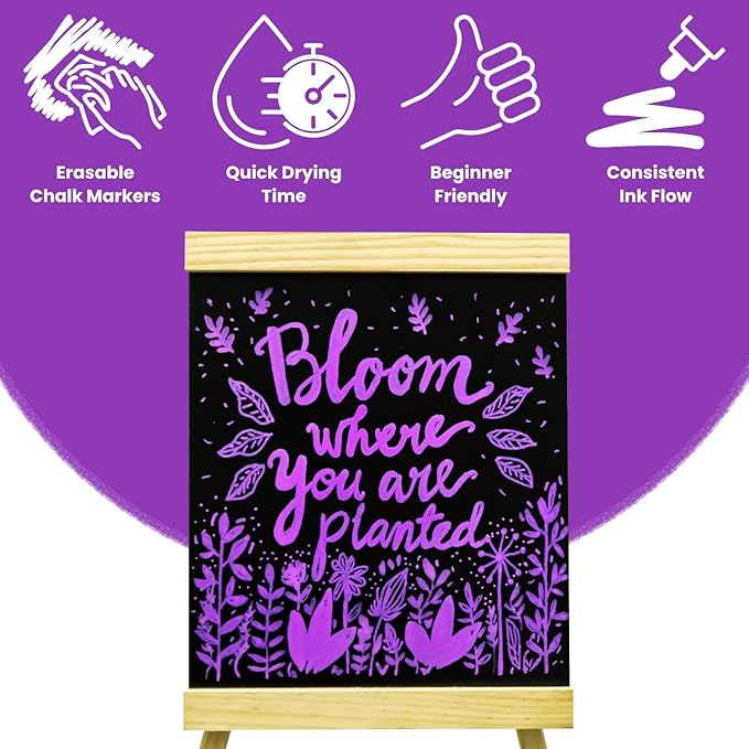 5 Purple Chalkboard Chalk Pens - Purple Dry Erase Markers for Blackboard, Chalkboard Signs, Windows, Glass | Variety Pack - Fine & Jumbo Size Ink Pen (1mm, 3mm, 6mm, 10mm, 15mm)