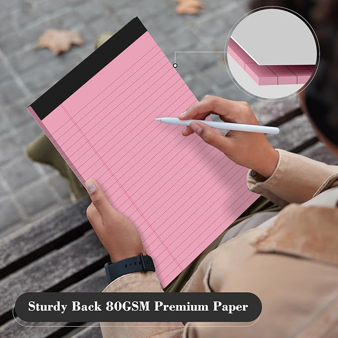 Colored Legal Pads 8.5 x 11 Legal Pads 2 Pack Wide Ruled Notepads Colored Note Pads 8.5x11 Perforated Legal Notepads 21LB Legal Pad 30 Sheets Writing Pads for School, College, Office (Pink/Purple)