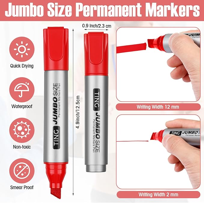 Fuutreo 10 Pack Jumbo Permanent Markers Bulk Large Chisel Tip Permanent Markers Quick Drying Waterproof Big Huge Poster Pens for Office, Logistics Company and More(Red)