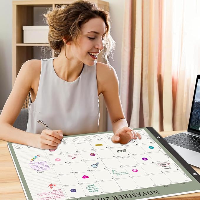 Gannyfer Desk Calendar 2025-2026, Large 18 Monthly Calendar 2025 22" x 17", July 2025 - Dec 2026, Academic Desktop Pad Calendar with To-Do List and Notes, Plastic Cover, Thick Paper, for Planning and Organizing(6 Stickers)